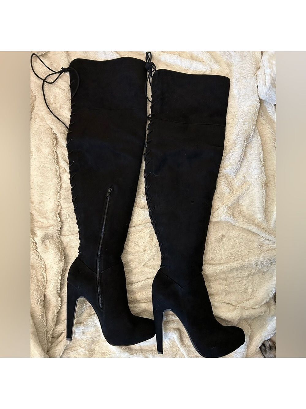 Adley thigh high black faux suede boots size 8.5 NWOT